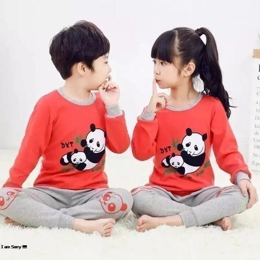 Red And Grey Panda Printed Kids Wear