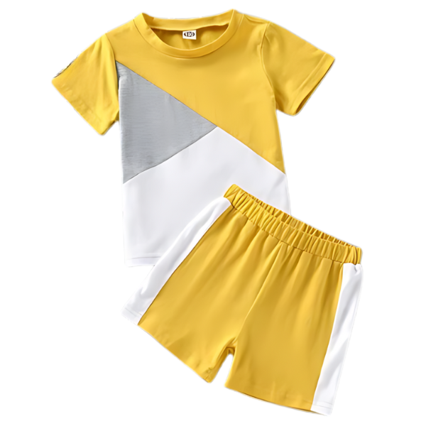 YELLOW PANEL SHORT SLEEVE SET KIDS WEAR