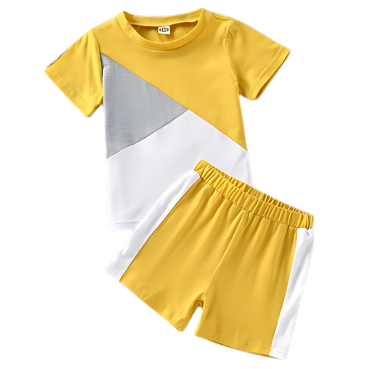 YELLOW PANEL SHORT SLEEVE SET KIDS WEAR