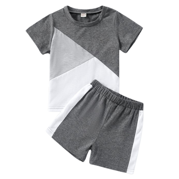 Grey Panel Short Sleeve Kids Wear