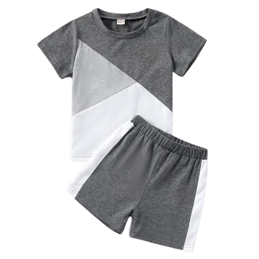 Grey Panel Short Sleeve Kids Wear