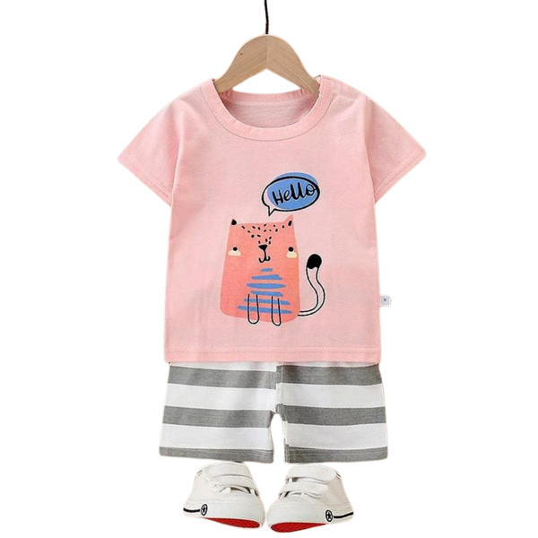 HELLO PINK SHORT SLEEVE SET KIDS WEAR