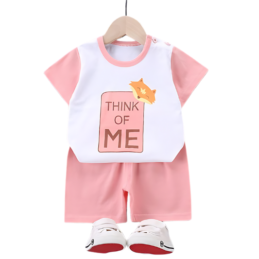 THINK OF ME SHORT SLEEVE SET KIDS WEAR - Pink