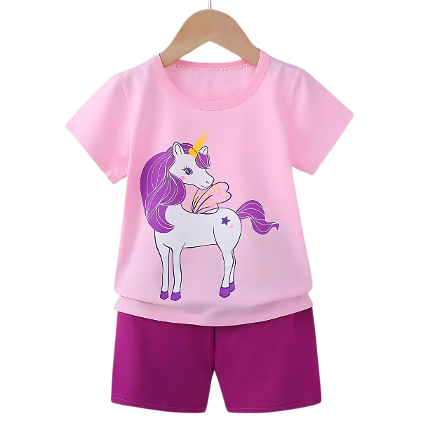 Pink Unicorn Printed Kids Short Sleeve Kids Wear