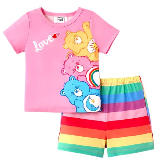 Love Bear Printed Kids Short Sleeve Set - Blue