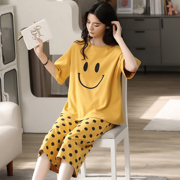 Smile Printed Women Night Suit - Red