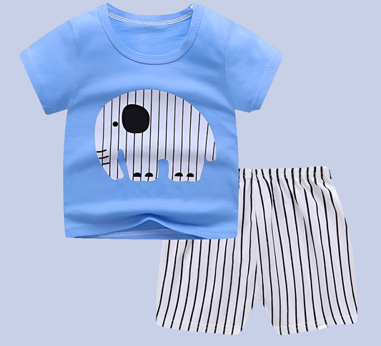 ELEPHANT BLUE SHORT SLEEVE SET KIDS WEAR