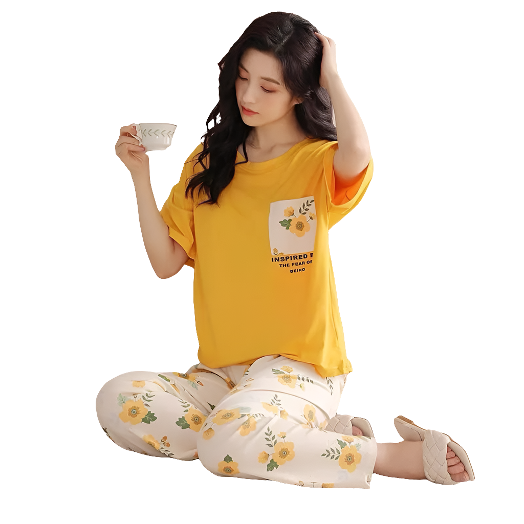 Yellow flower pajama set