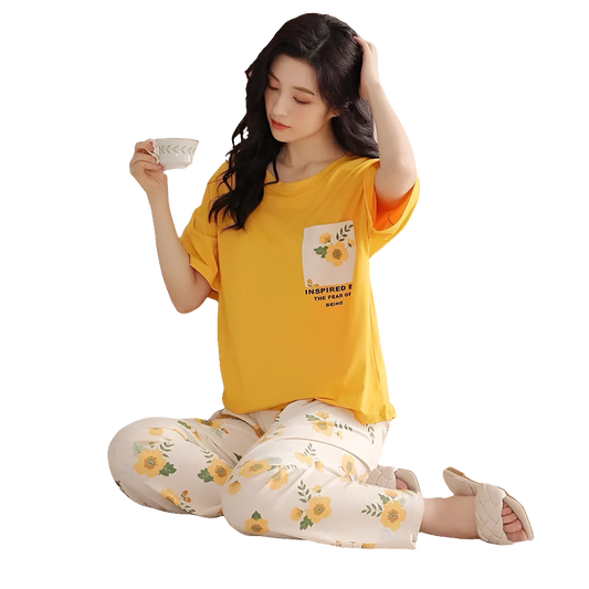 Yellow flower pajama set