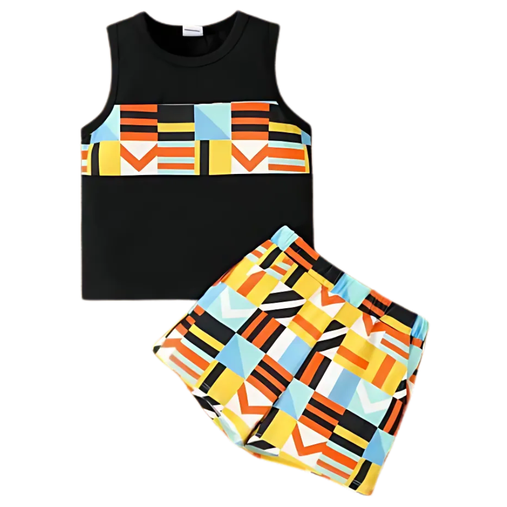 Black Geometric Sando & Short Set