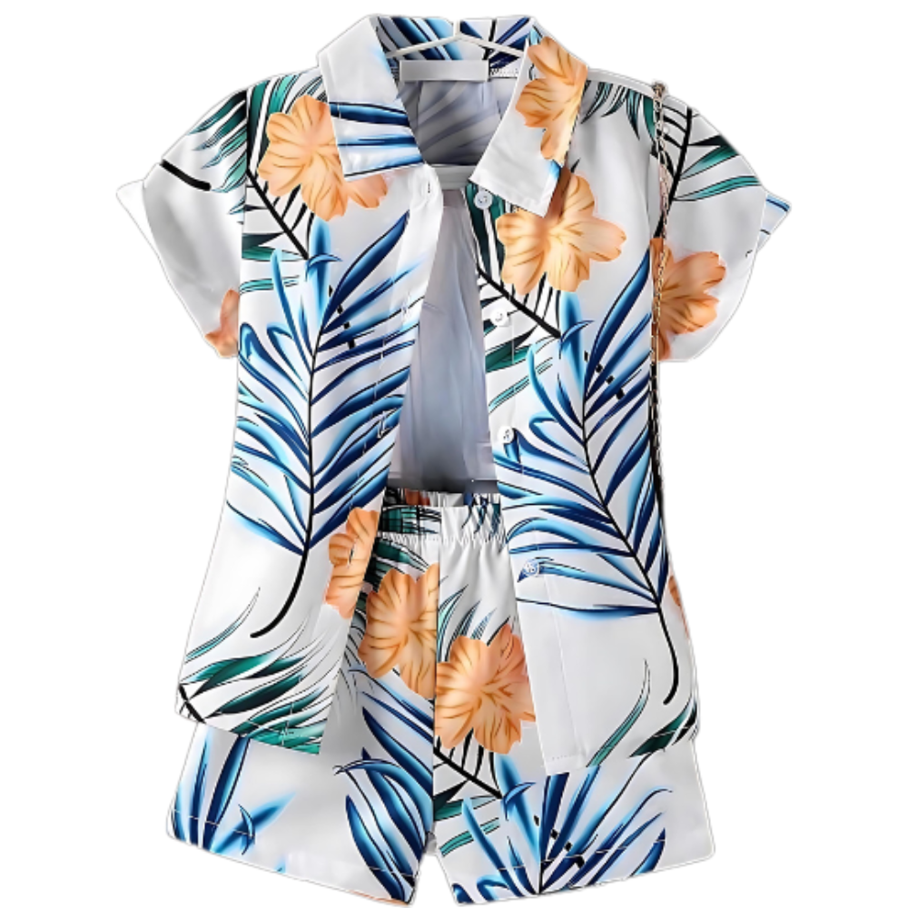 TROPICAL LEAVES PRINTED SHORT SLEEVE SET