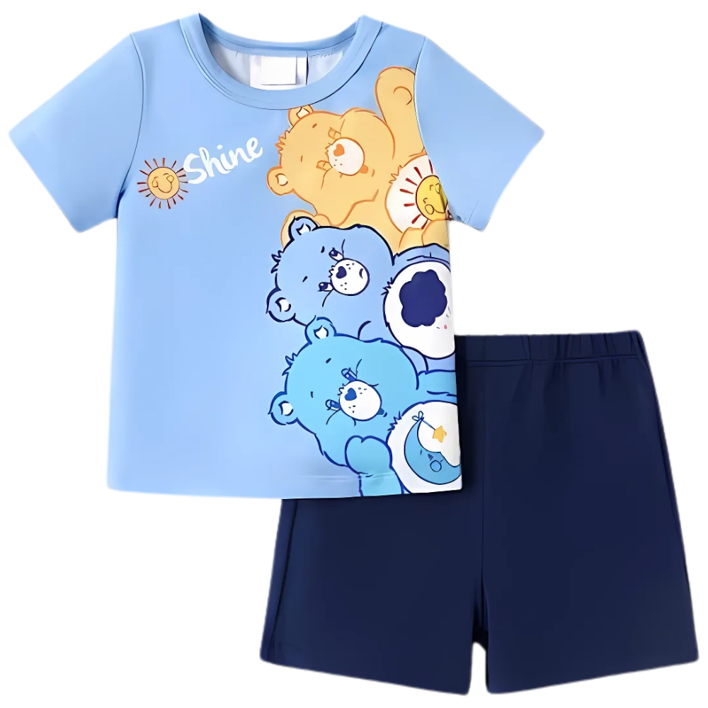 Love Bear Printed Kids Short Sleeve Set - Blue