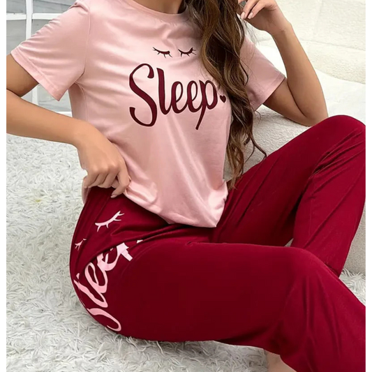 Sleep Printed pink & red pajama set