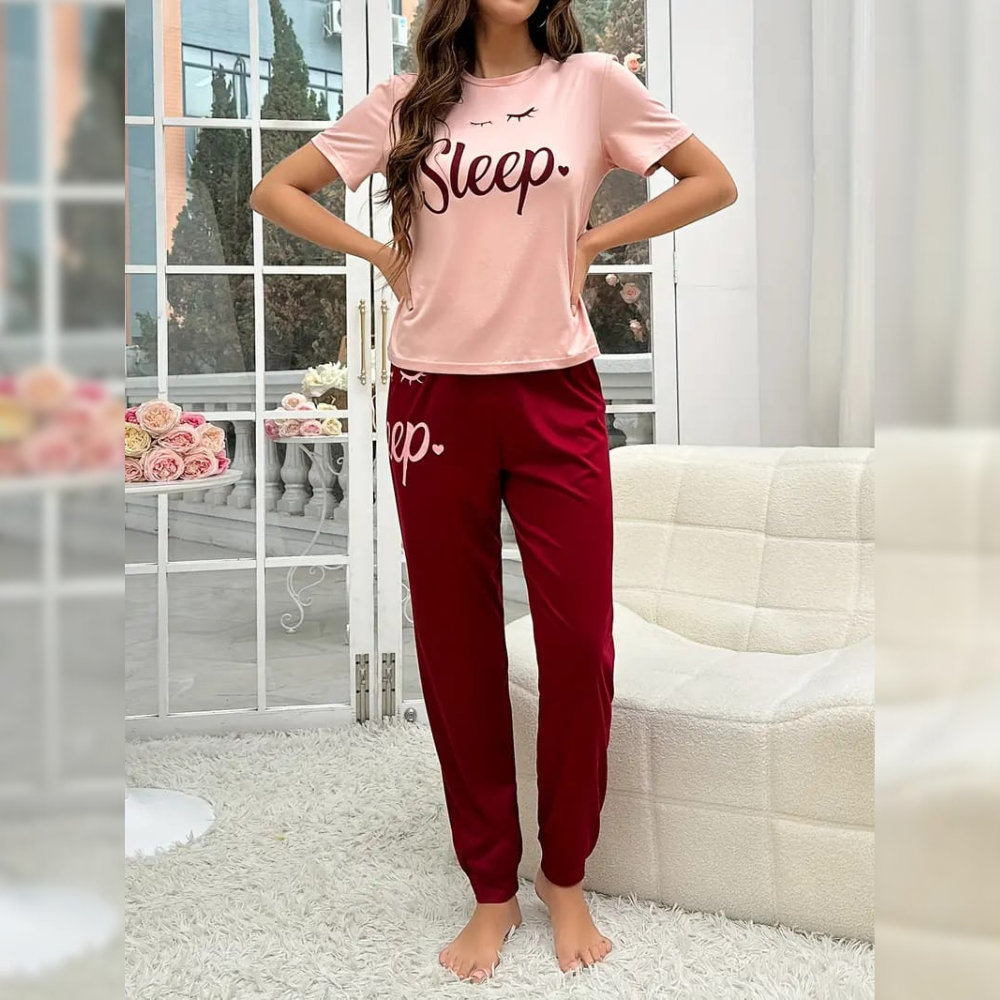 Sleep Printed pink & red pajama set