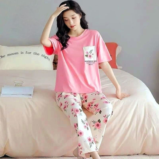 Pink flower pajama set